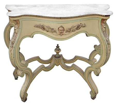 Console laccata nei toni del verde con decori floreali, Sicily, 19 century