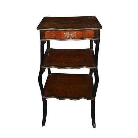 Piccolo tavolinetto etagere a 3 ripiani, con intarsi, nineteen century