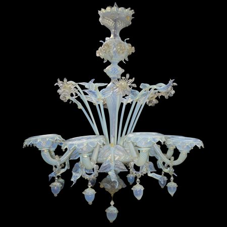 Lampadario vetro di Murano lattimo a 8 luci , 20 century