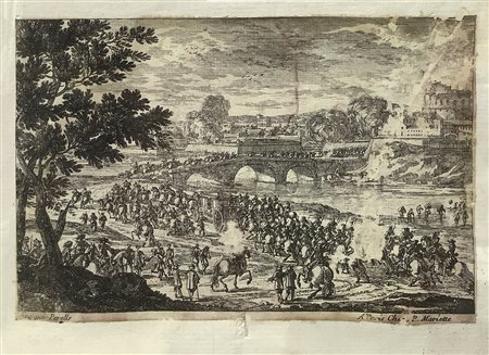 Pierre  Mariette (1603-1647)  - Ponte attraversato da cavalleria armata, 17° / 18° secolo