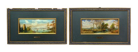 Coppia di dipinti raffiguranti paesaggi