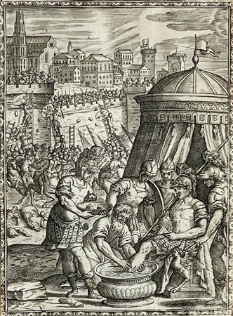 Incisione all’acquaforte raffigurante scena della Gerusalemme Liberata