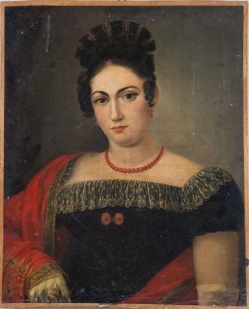 Maestro del XIX secolo. "Ritratto di Maria Teresa di Borbone”. Olio su tela....