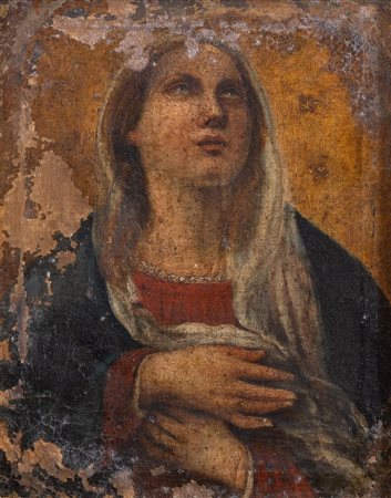 Maestro del XVIII secolo. “Madonna". Olio su tela. Cm 36,5x30,5. (restauri e...