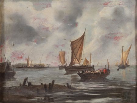 Maestro del XIX secolo. "Marina". Olio su tela. Cm 50x66.