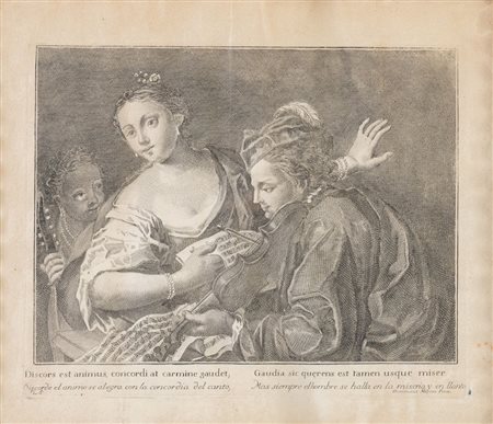 DOMENICO MAGGIOTTO (Venezia 1712 – 1794) "Scena di musica". Incisione. Cm...