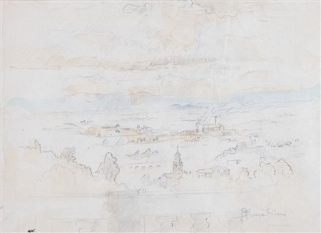 PIETRO ANGELINI (Forlì 1888 – Roma 1977) "Belvedere". Tecnica mista su carta....