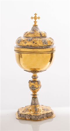 Pisside in metallo argentato e dorato. Arte italiana, fine del XVII secolo -...