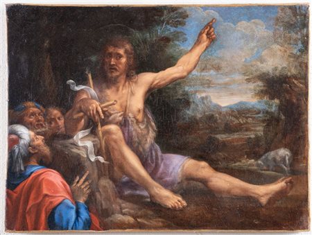 Maestro emiliano del XVII secolo. "San Giovanni Battista". Olio su tela. Cm...