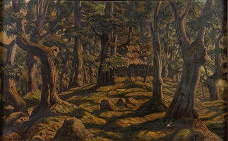 OSCAR NUSSIO (Ardez 1899 – Greifensee 1976) "Bosco", 1920. Olio su tela. Cm...