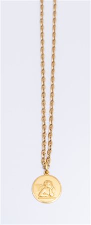 Collana in oro con ciondolo a forma di Angelo. Peso complessivo 24,50 grammi.