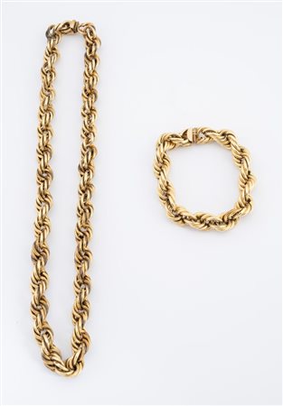 Demi parure in oro giallo 14K composta da collana e bracciale a catena a...