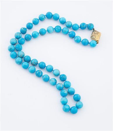 Collana in pietra dura ad una fila di sfere in pietra dura azzurra