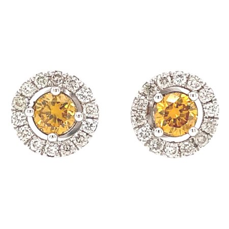 ORECCHINI IN ORO GIALLO 14K 1.88 GR CON 2 DIAMANTI FANCY ARANCIO PER 0.47 CT...