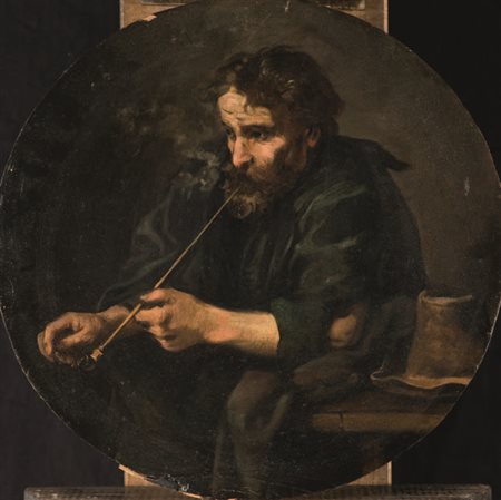 Eberard Keil detto Monsù Bernardo (cerchia) FUMATORE DI PIPA olio su tavola,...