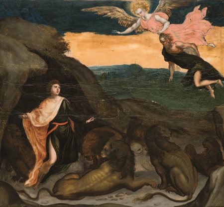 Scuola Veneta del XVI secolo DANIELE NELLA FOSSA DEI LEONI tempera su tavola,...