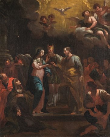 Scuola Napoletana del XVIII secolo MATRIMONIO DELLA VERGINE olio su tela, cm...