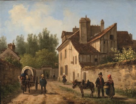 Giuseppe Canella Verona 1788 – Firenze 1847 SCORCIO DI PAESE, 1830 olio su...
