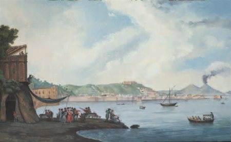 Scuola Napoletana del XIX secolo VEDUTA DI NAPOLI CON IL VESUVIO gouache su...