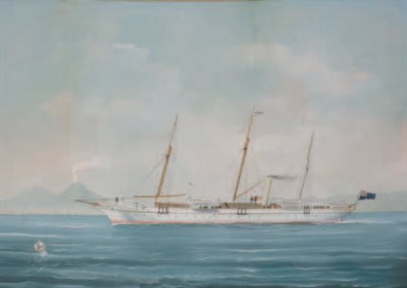Luigi Roberto 1845 – 1910 STEAM YACHT INGLESE “BRILLIANT” gouache su carta,...