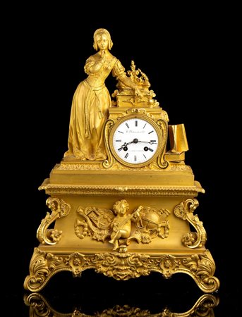 Orologio da appoggio in bronzo - Francia, Parigi XIX secolo, firmato CONSTANTINE LOUISE DETOUCHE (1810-1899)