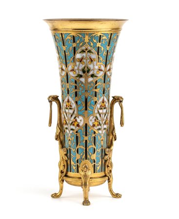 Vaso francese in bronzo e smalticon smalti policromi -  FERDINAND BARBEDIENNE (1810 - 1892)