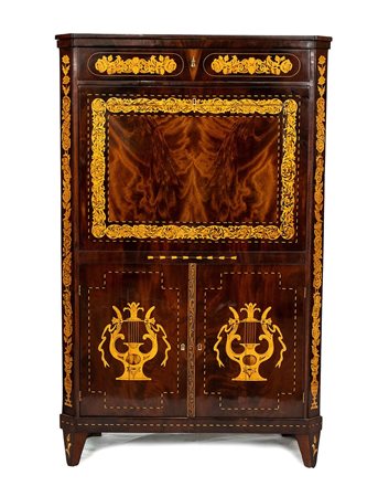 Secretaire Carlo X in mogano intarsiato - Olanda, XIX secolo