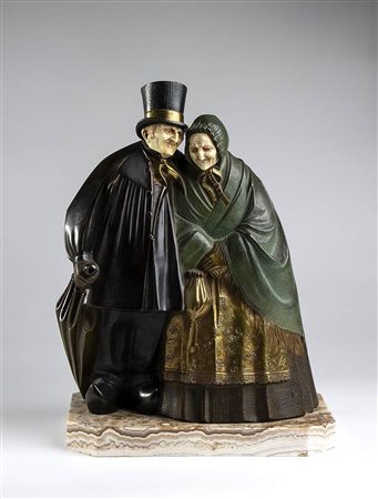 Scultura francese in bronzo raffigurante due personaggi - firmata BECQUEREL André Vincent (1893 - 1981)