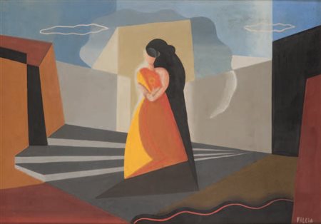 FILLIA Revello, Cuneo 1904 – Torino 1936 SENZA TITOLO olio su cartoncino, cm...