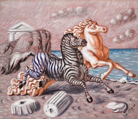 GIORGIO DE CHIRICO Volo, Grecia 1888 - Roma 1978 CAVALLO E ZEBRA SULLA...