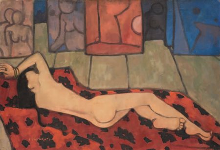 FELICE CASORATI Novara 1883 - Torino 1963 NUDO SUL SOFÀ, 1957 olio su tela,...