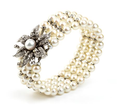 SCORTECCI: bracciale di perle con diamanti 