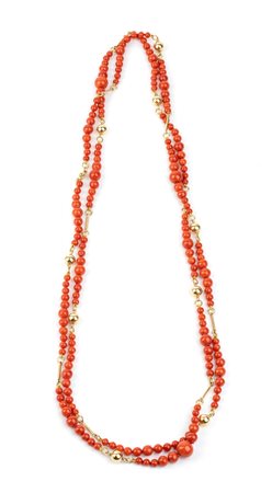 Collana in argento dorato e corallo Mediterraneo