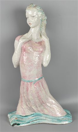 Ignoto FIGURA FEMMINILE scultura in ceramica smaltata h cm 58, base cm 17x30...