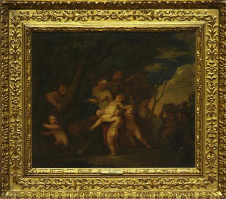 ARTISTA FIAMMINGO DEL XVII SECOLO Allegoria di putti con fauni e tigre. Olio...