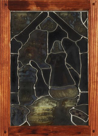 MANIFATTURA TEDESCA DEL XVI SECOLO Annunciazione. Olio su vetro con inserti...