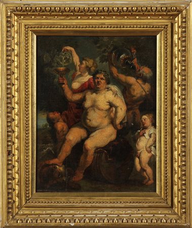 ARTISTA FIAMMINGO DEL XVIII SECOLO Bacco. Olio su tela . Cm 26,50 x 33,00. ....