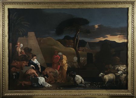 ARTISTA FRANCESE DEL XVII SECOLO Personaggi in un paesaggio. Olio su tela ....