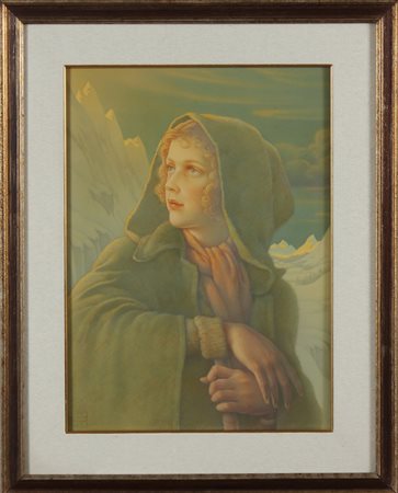 GEORGIEV BORIS (1888 - 1962) My niece Mila at 12. 1941. Tempera su cartone....