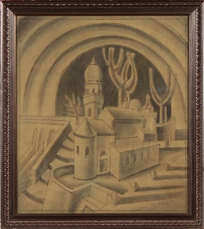 DEPERO FORTUNATO (1892 - 1960) Chiesa di Noriglio. 1952. China su carta. Cm...