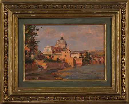 GALEOTA LEOPOLDO (1868 - 1938) Chiesa di San Salvatore e Barconi a riposo....