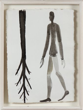 BARNI ROBERTO (n. 1939) Albero e uomo. 1995. Tecnica mista su carta. Cm 31,50...