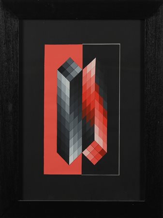 VASARELY VICTOR (1906 - 1997) Tridim-G. 1989. Collage. Cm 24,00 x 43,00....