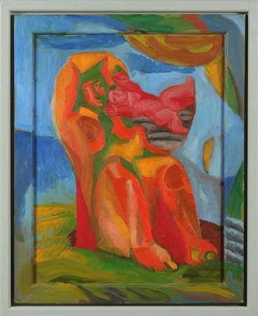 CHIA SANDRO (n. 1946) Mother and the restless child. 1998. Olio su tavola. Cm...