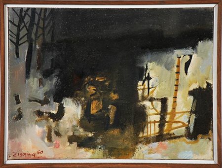 ZIGAINA GIUSEPPE (n. 1924) Senza titolo. 1960. Olio su tela . Cm 40,00 x...