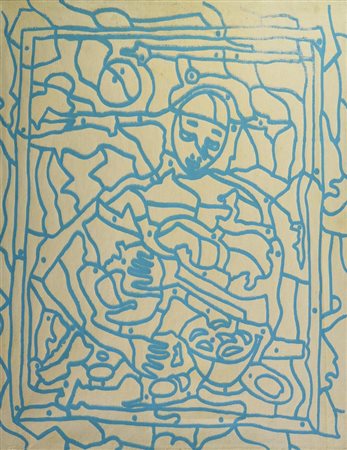 Aldo Mondino SENZA TITOLO (1964) serigrafia su tela, cm 45x35 timbro A....