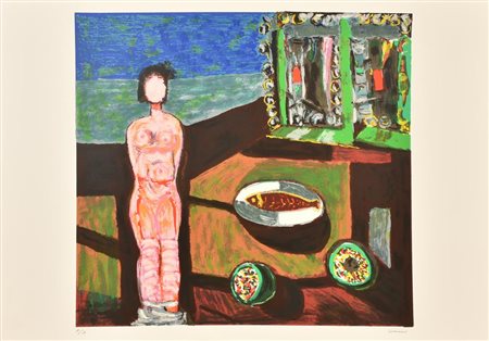 Bruno Cassinari NATURA MORTA CON NUDO serigrafia su carta Fabriano, cm 50x70;...