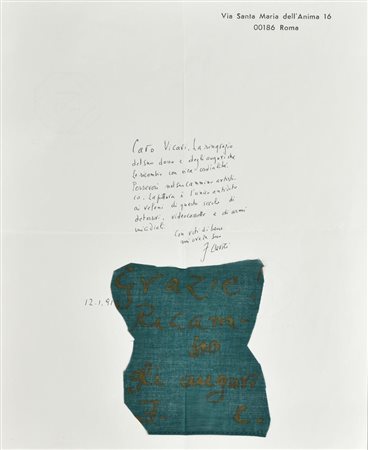 Fabrizio Clerici SENZA TITOLO, 1991 collage in stoffa applicato su carta, cm...
