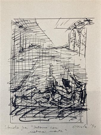 Giancarlo Ossola STUDIO PER UN INTERNO CON NATURA MORTA china su carta, cm...