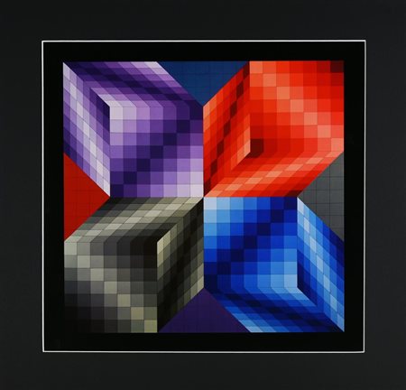 Victor Vasarely KUB-STRI heliogravure su cartoncino, cm 41x41 proveniente...